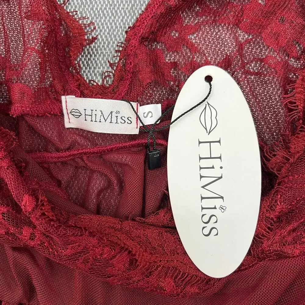 HiMiss Women's Sheer Lace Burgundy Lingerie Lightweight Soft Scratch‎ Size Small